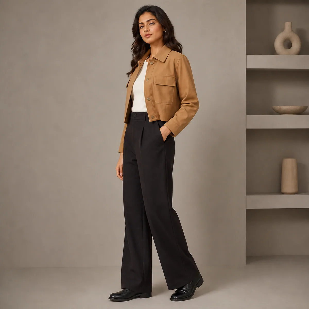 Camel Cropped Utility Jacket - Second view