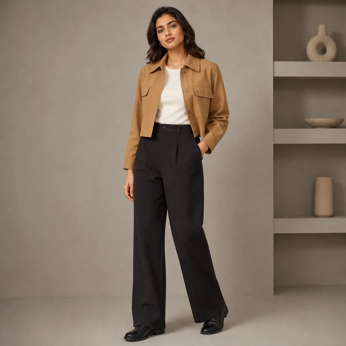 Camel Cropped Utility Jacket - Main view