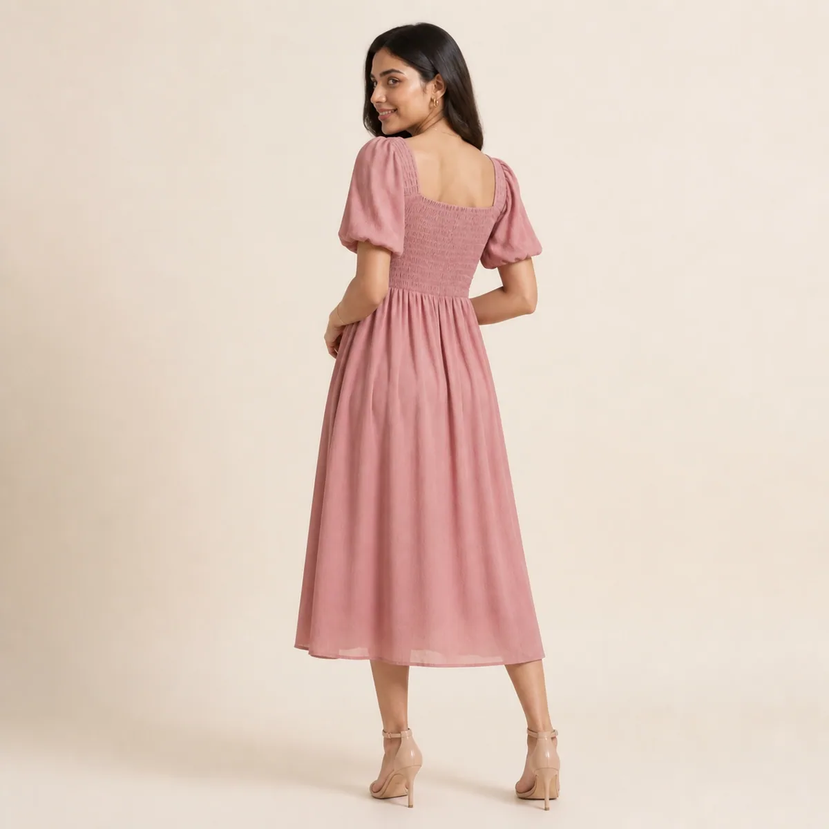 Dusty Rose Smocked Midi Dress - Second view