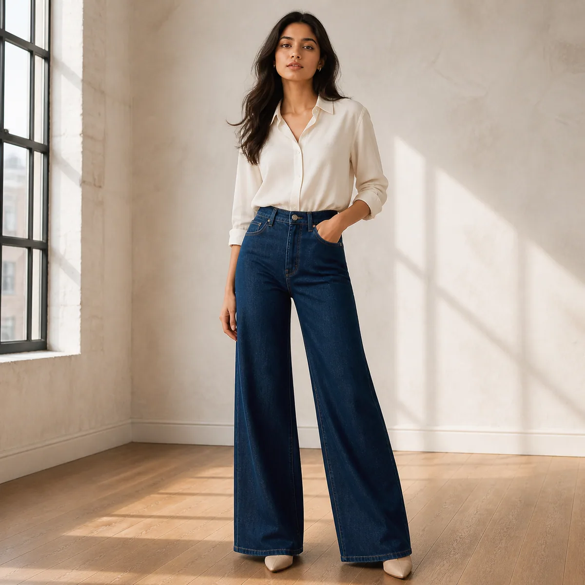 Indigo Wide-Leg Jeans - Main view