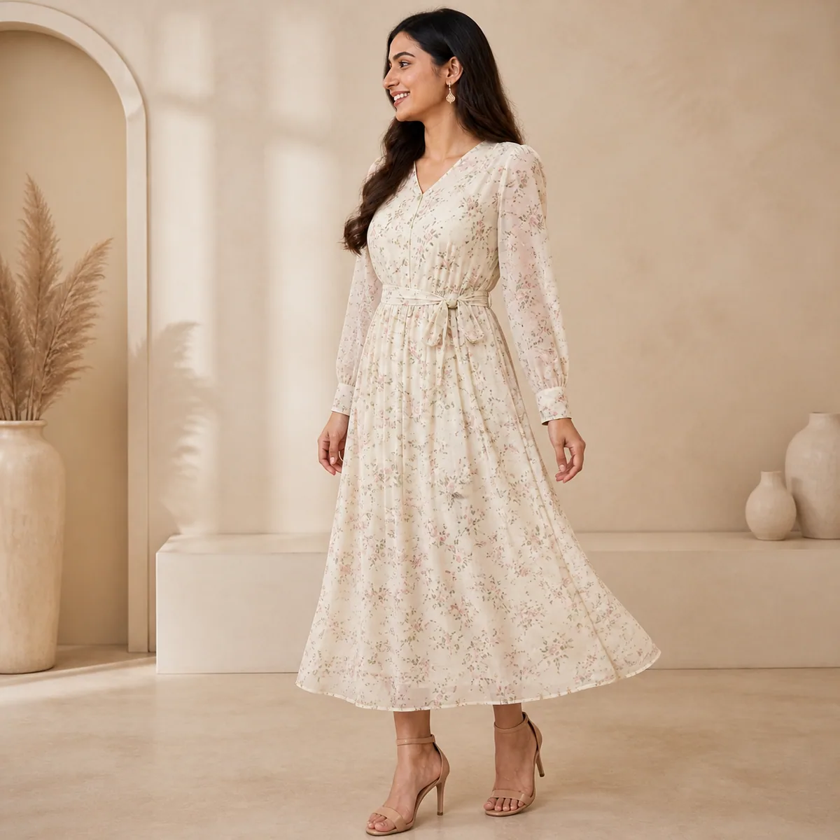 Ivory Floral Day Dress - Second view