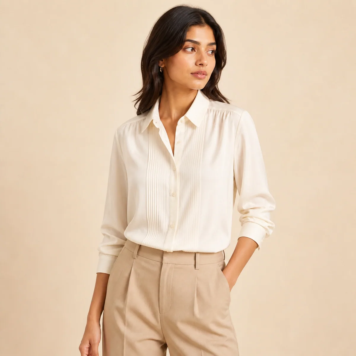 Ivory Pleat-Front Blouse - Second view