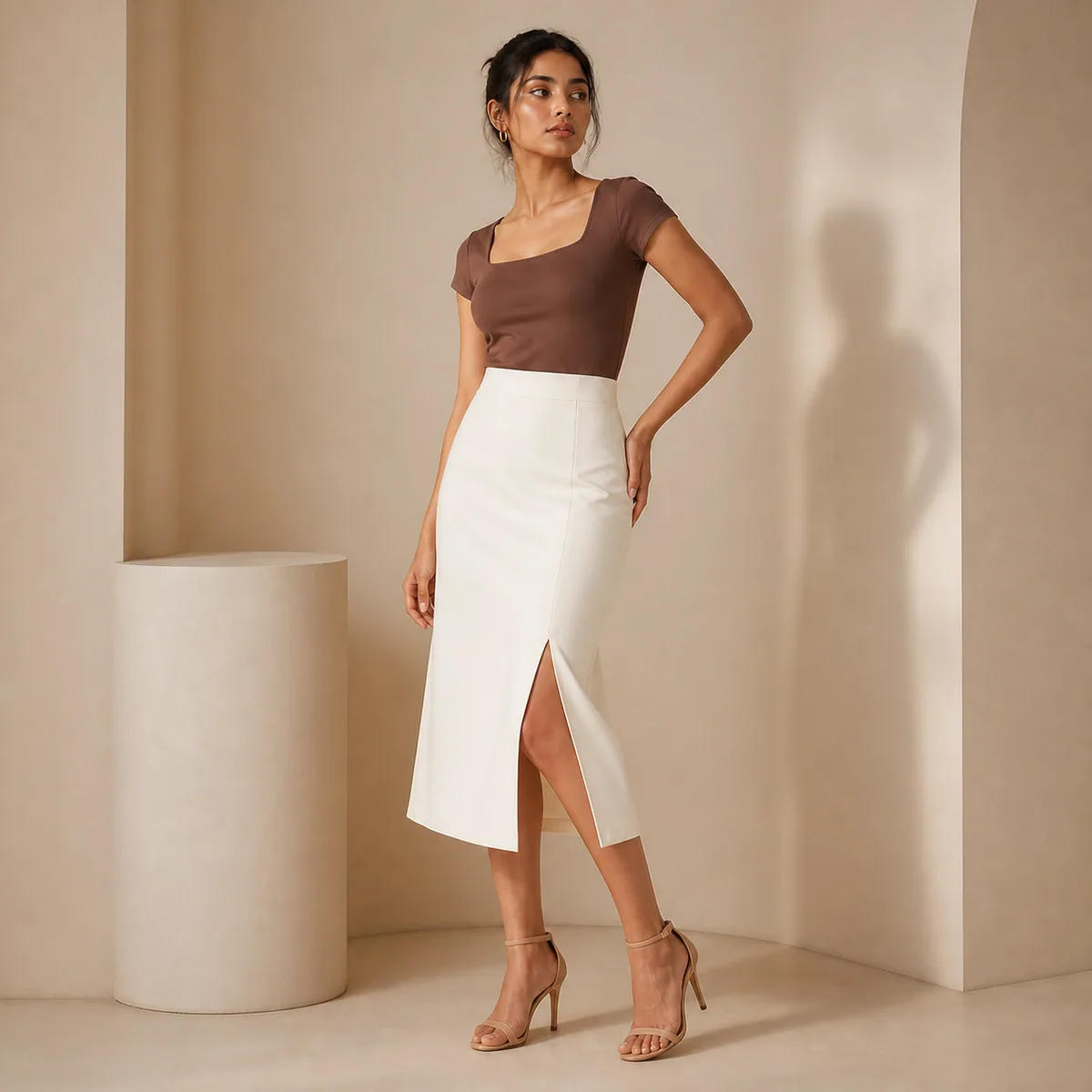 Ivory Side-Slit Midi Skirt - Second view