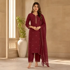 Maroon Occasion Kurta Set - Main view