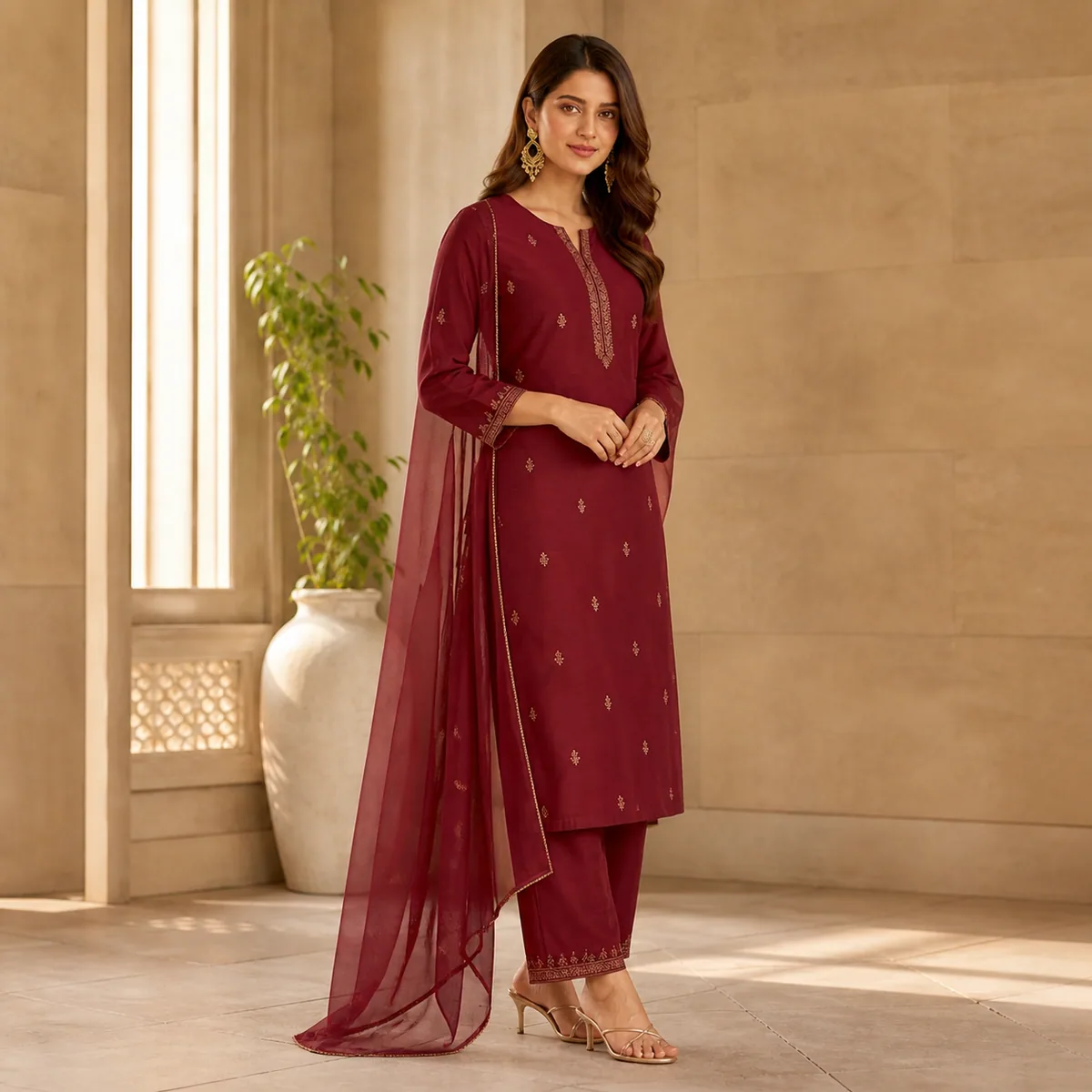 Maroon Occasion Kurta Set - Second view