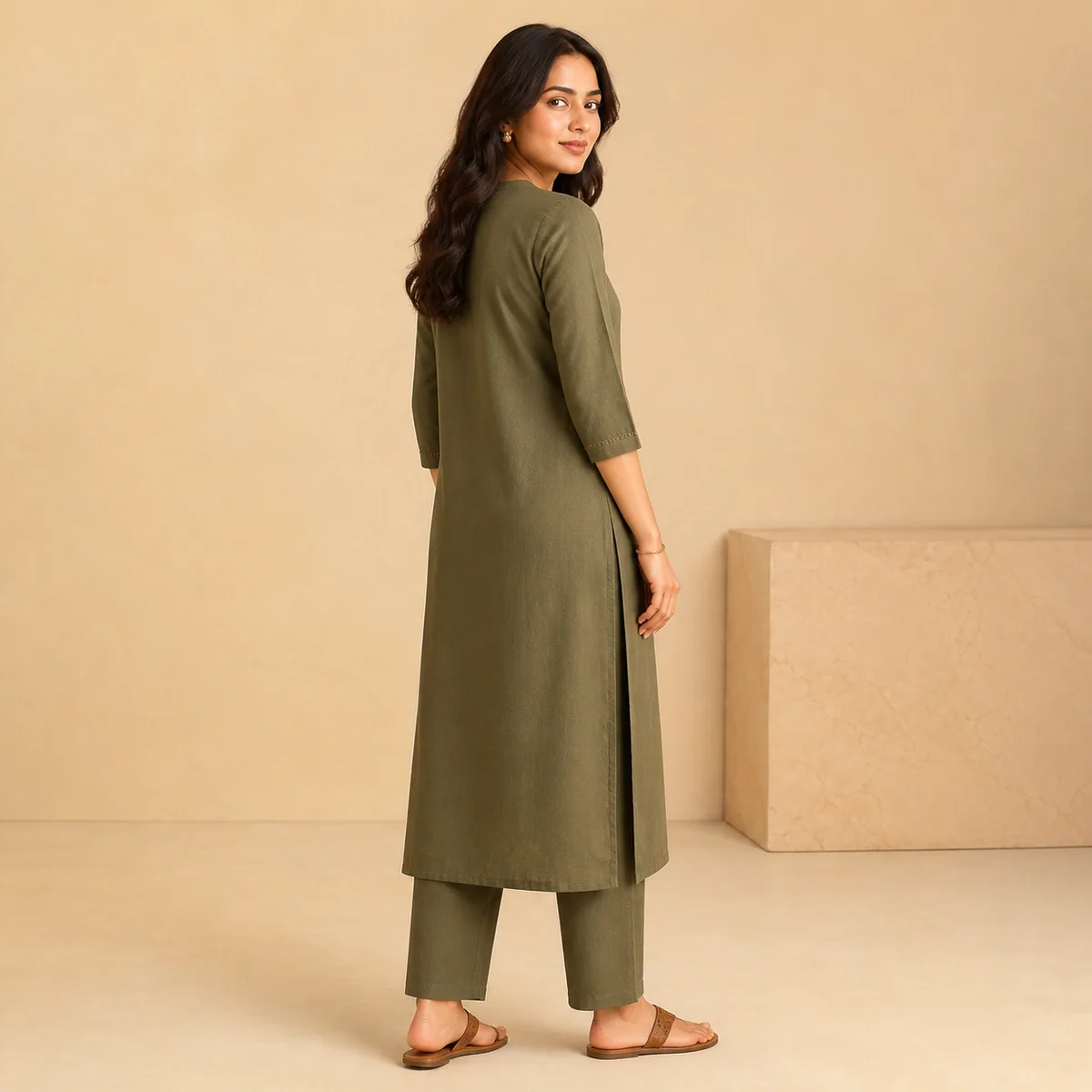 Olive Everyday Kurta Set - Second view