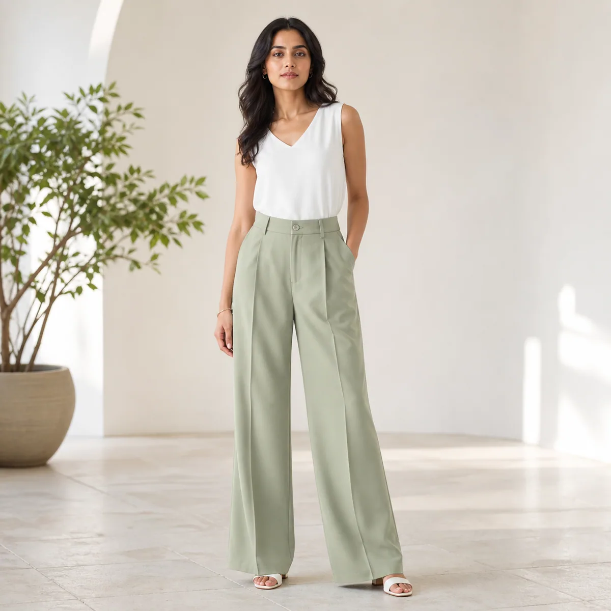 Sage Wide-Leg Trousers - Main view