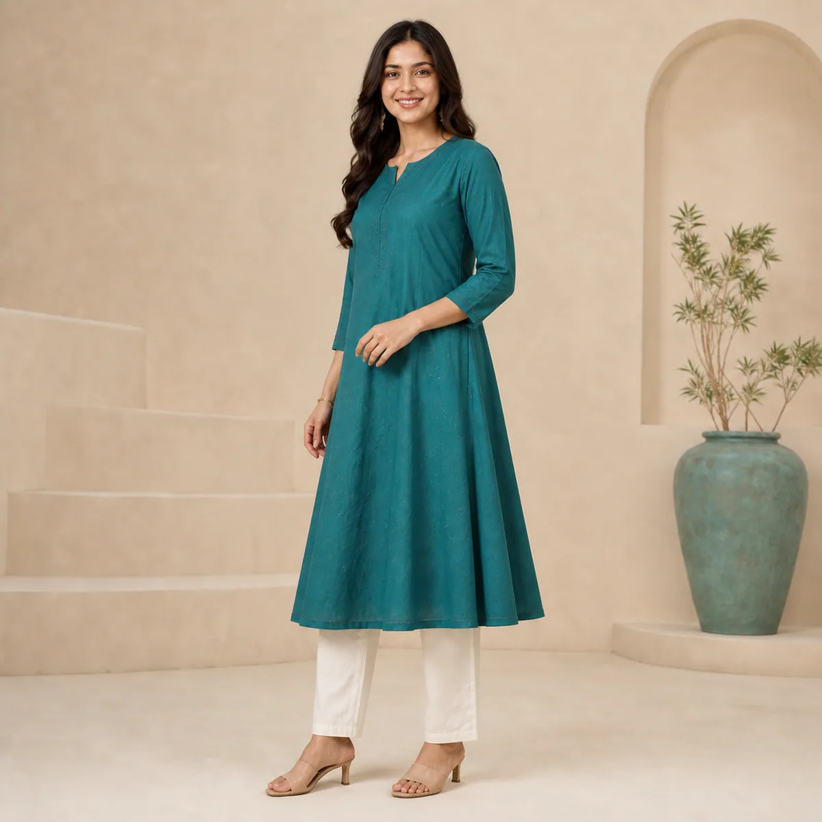 Teal A-Line Kurta - Second view