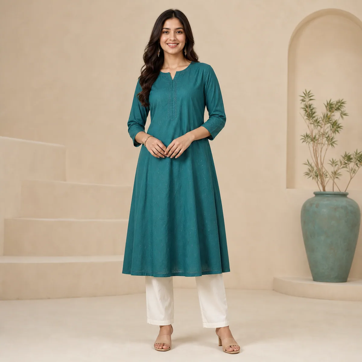 Teal A-Line Kurta - Main view